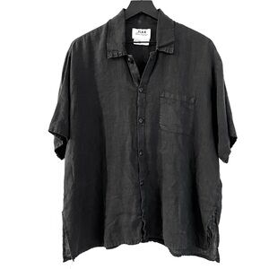 FLAX by Jeanne Engelhart Mens Linen Short Sleeve Camp Shirt Size Small Black